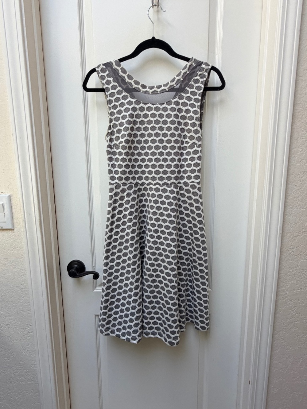Pixley Gray Ivory Honeycomb Fit & Flare Dress Mesh Neckline Size S